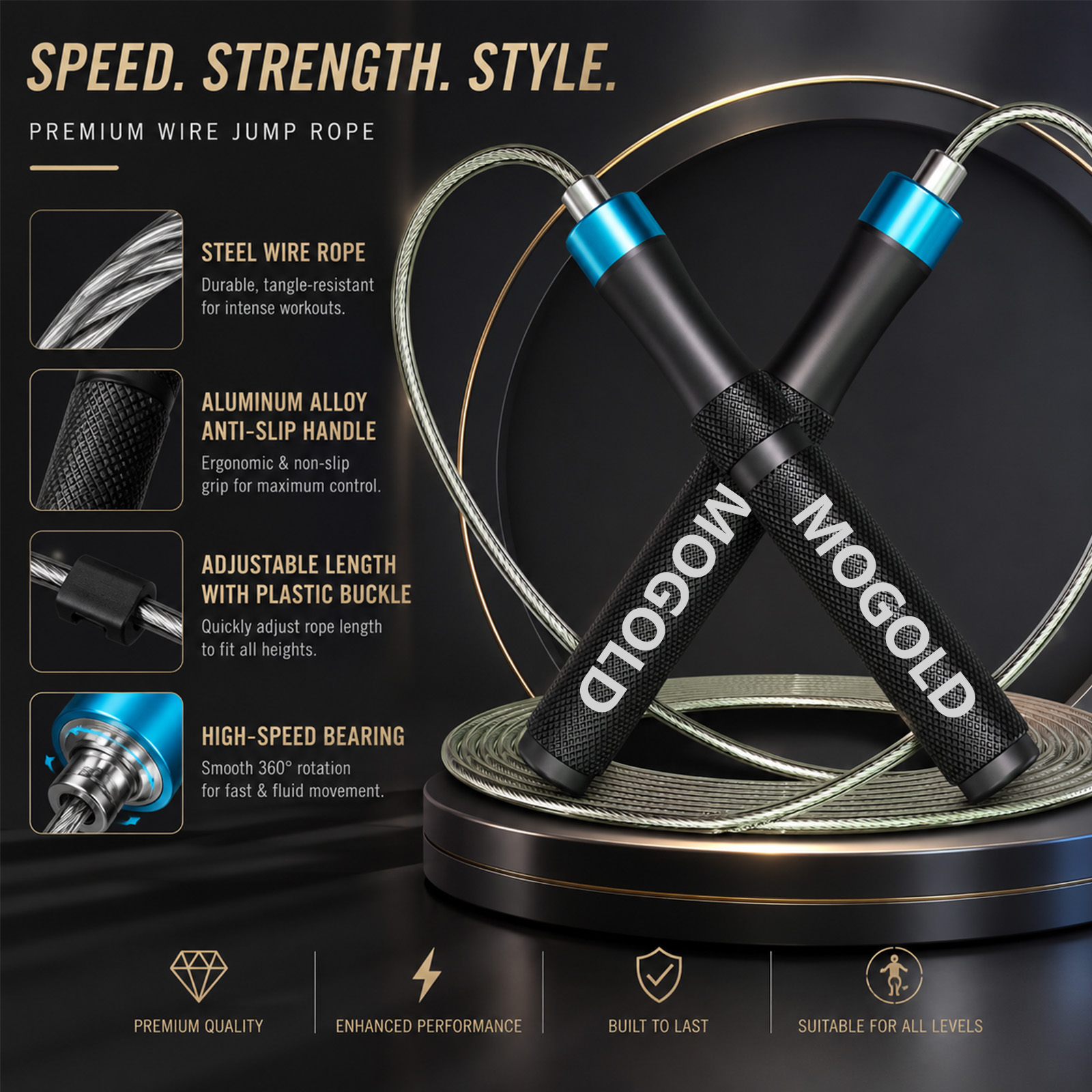 Speed Skipping Rope - Профессиональная скоростная скакалка MOGOLD с металлическими